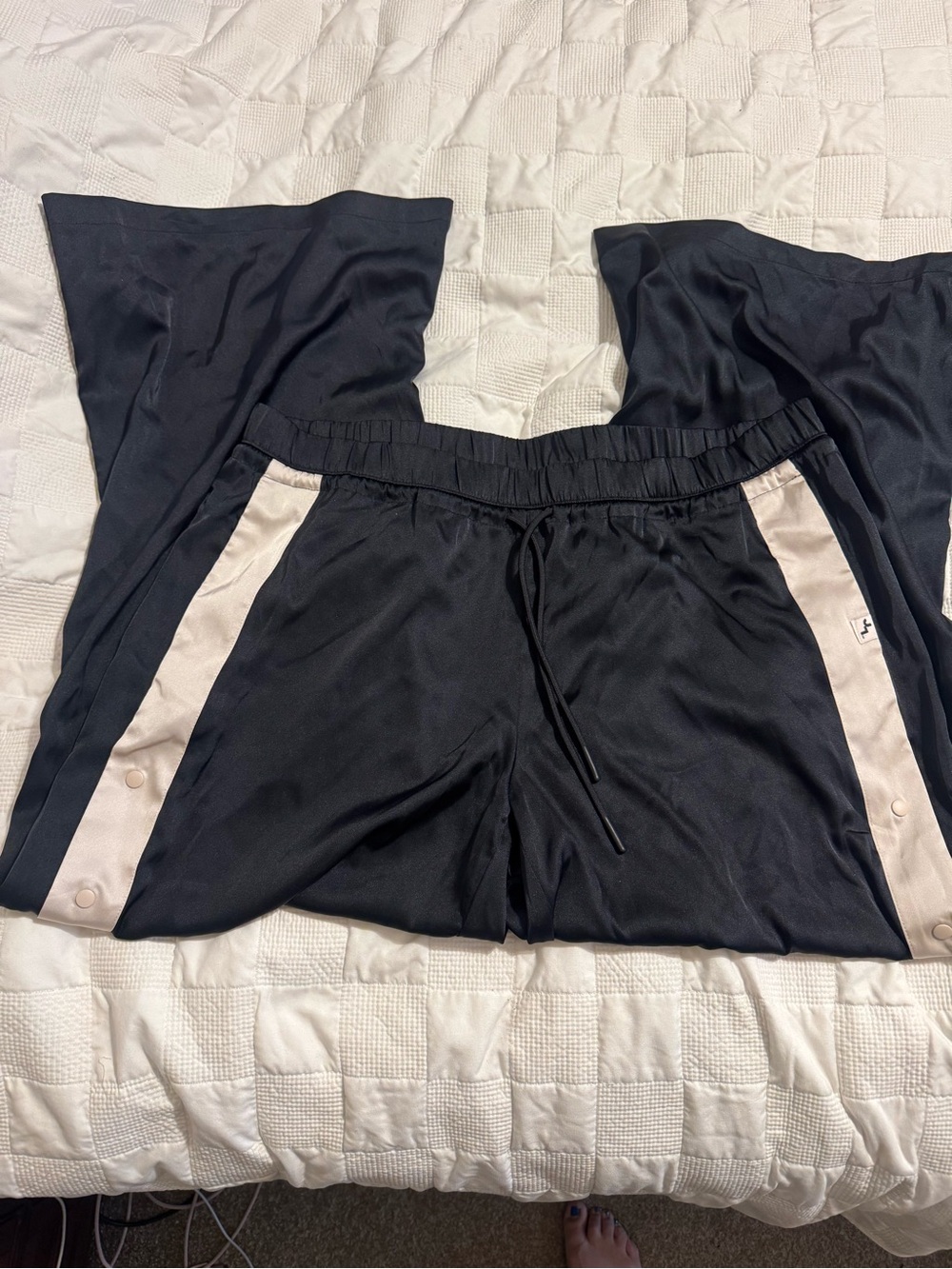 Womens JoyLab Black Track Pants with Cream Side Stripe
